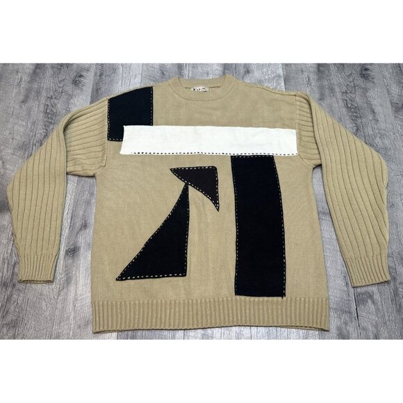 Bare Fox Urban Gear Sweater Mens‎ XL Tan Geometric Patchwork Grunge Y2K Hip Hop - Picture 1 of 10